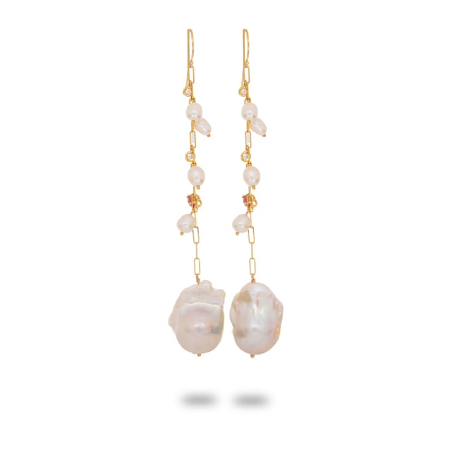 Multi Color Pearl Drop Chain Earrings