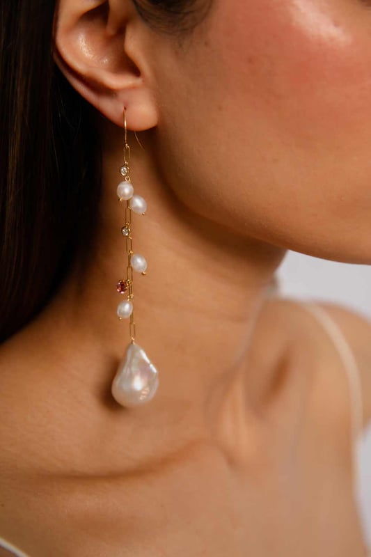 Multi Color Pearl Drop Chain Earrings