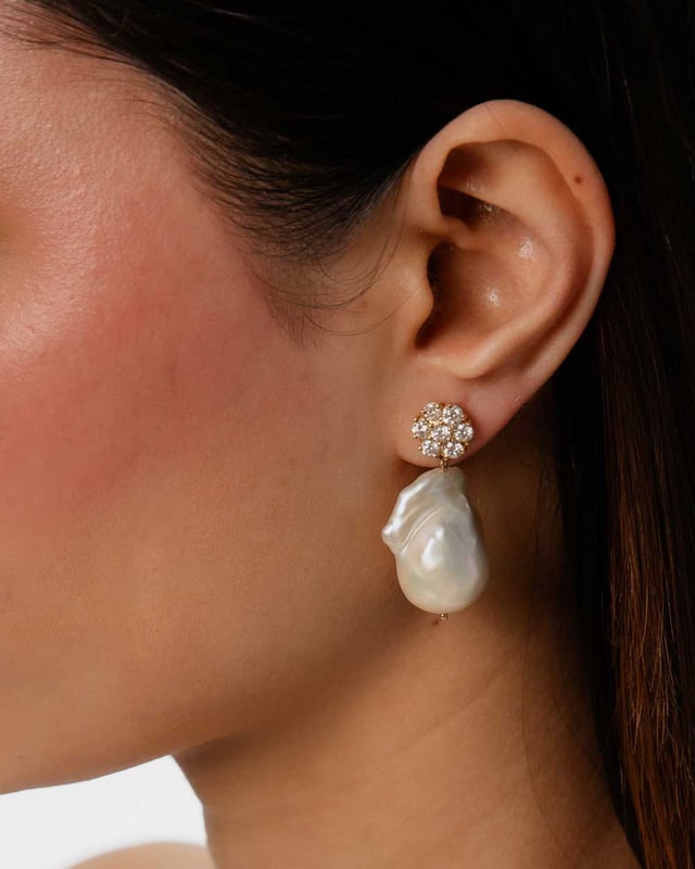 Diamond-Floral-Cluster-Pearl-Drop-Earrings