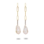 LEEZANDING Paperclip Link Diamond Drop Pearl Earrings