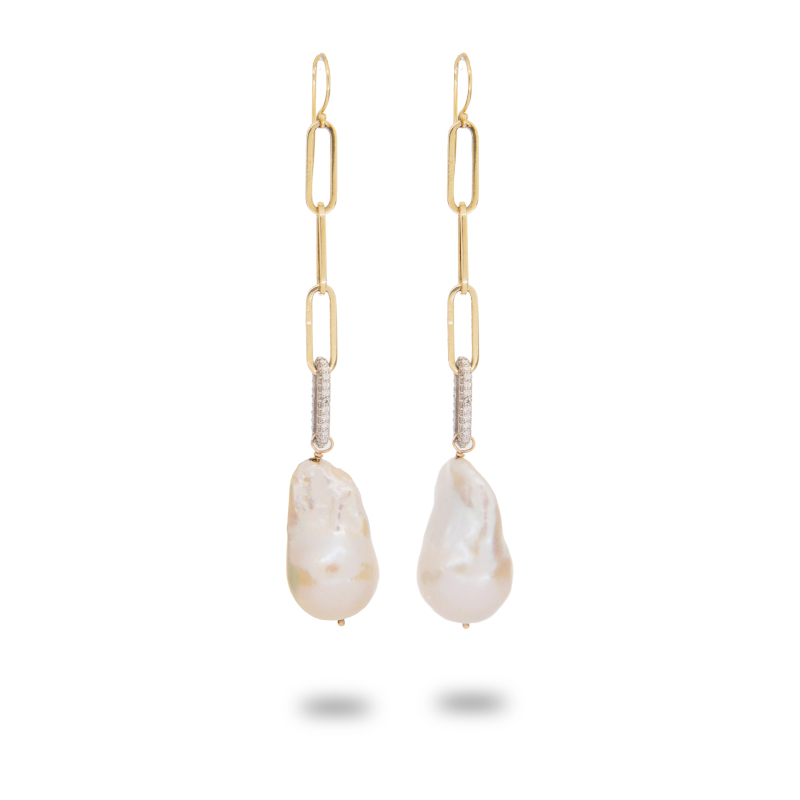 LEEZANDING Paperclip Link Diamond Drop Pearl Earrings