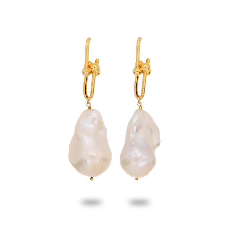 LEEZANDING Link Gold Drop Pearl Earrings