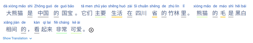 An article with Pinyin displayed above all Chinese characters.