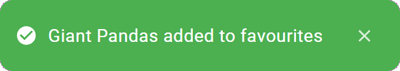 A green notification bar with a checkmark, confirming an item was added to favourites.