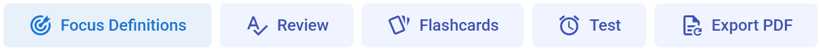The unique action bar for Word Lists, highlighting the 'Focus Definitions' button.