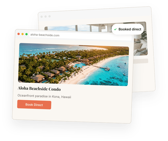 Direct booking website for a vacation rental, shown on desktop and mobile