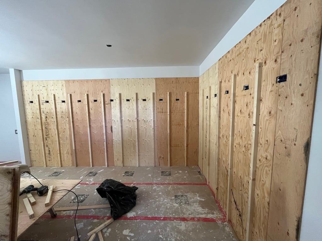 Basement renovation with modern flooring