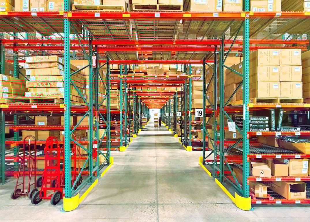 Industrial warehouse interior with forklift