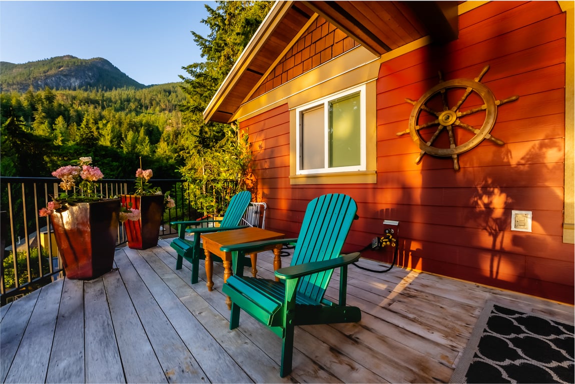 Multi-level deck with bay views