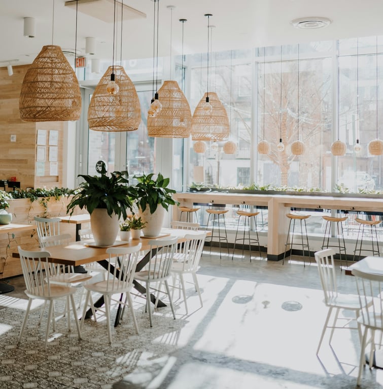 Interior of a clean restaurant dining area