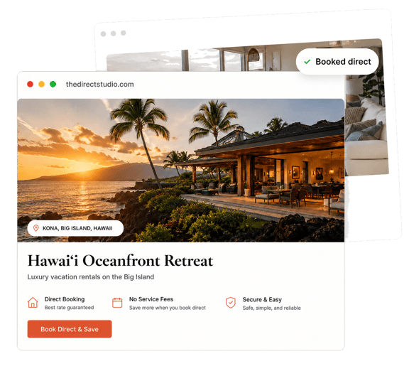 Direct booking website for a vacation rental, shown on desktop and mobile