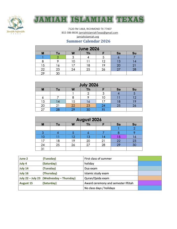 Jamiah Islamiah Summer Calendar 2026 v3