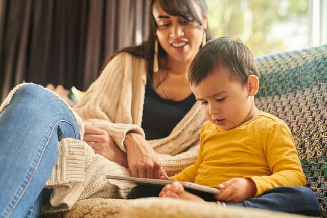 Family using tablet together