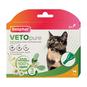 VETOpure - Pipettes répulsives antiparasitaires - Chat - 3 pipettes - BEAPHAR - Produits-veto.com