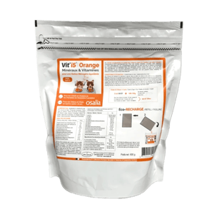 Vit'I5 Orange - Minéraux et Vitamines - Jeunes Adultes et Gestantes - Eco-Recharge 600g - Chien et chat - OSALIA - Produits-veto.com