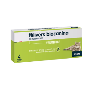Félivers - vermifuge pour chat - 88 mg - 4 comprimés - BIOCANINA - Produits-veto.com