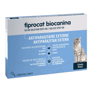 Fiprocat 50 mg - Antiparasitaire externe pour chat - 3 pipettes - Biocanina - Produits-veto.com