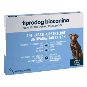 Fiprodog 268 mg - Antiparasitaire externe - Grands Chiens - 3 pipettes - Biocanina - Produits-veto.com