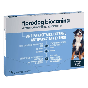 Fiprodog 402 mg - Antiparasitaire externe - Très Grands chiens - 3 pipettes - Biocanina - Produits-veto.com