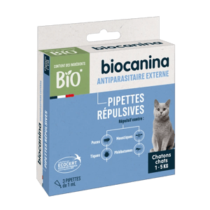 Pipettes répulsives pour chat - Bio - 3 pipettes - Biocanina - Produits-veto.com