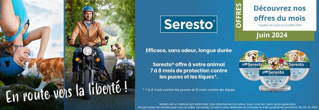 Banner principal da página inicial oferece promoção Seresto et Milbemax