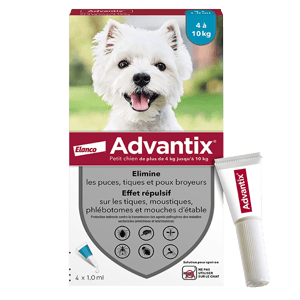 Advantix - Malý pes - 4 kg až 10 kg - přípravek proti blechám - 4 pipet - ELANCO - Produkty-veto.com