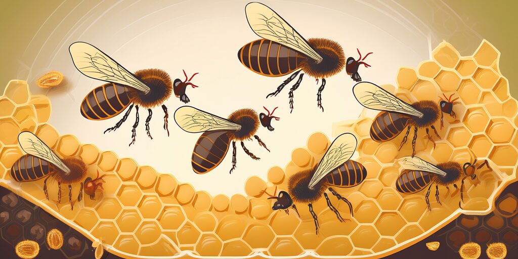 Image principale de l'article Le Varroa et la varroase : qu’est-ce que c’est ? avec une colonie d'abeilles qui volent.