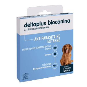 Deltaplus - Collier Antiparasitaire externe - Petits et moyens chiens - 48 cm - puces et tiques - Biocanina - Produits-veto.com