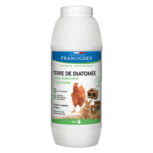 Terre de diatomée - Poudre asséchante et absorbante pour Poulaillers - 450 g - FRANCODEX - Produits-veto.com