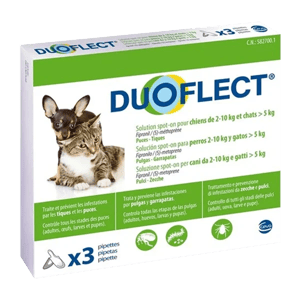 Duoflect - Puces et tiques du chien et du chat - 2 à 10 kg - 3 pipettes - CEVA - Produits-veto.com