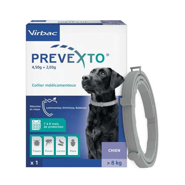 Prevexto - Collier antiparasitaire pour grand chien - plus de 8 kg - 70 cm - VIRBAC - Produits-Veto.com