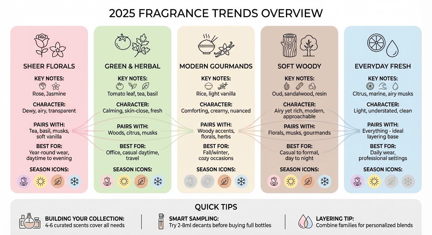 Guide des tendances parfum 2025 : 5 familles olfactives majeures et leurs caractéristiques