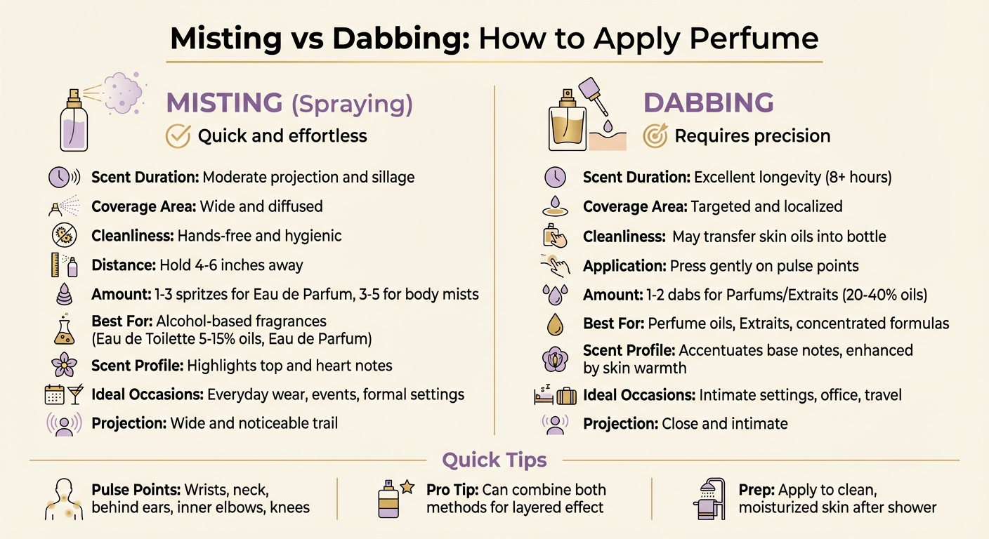 Perfume Application Methods: Misting vs Dabbing Comparison Chart