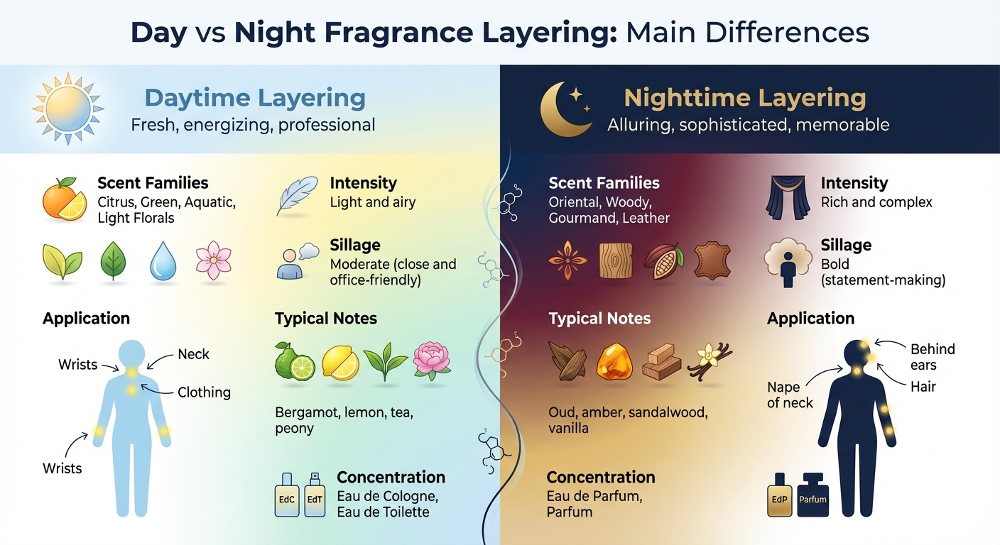 Day vs Night Fragrance Layering Comparison Guide