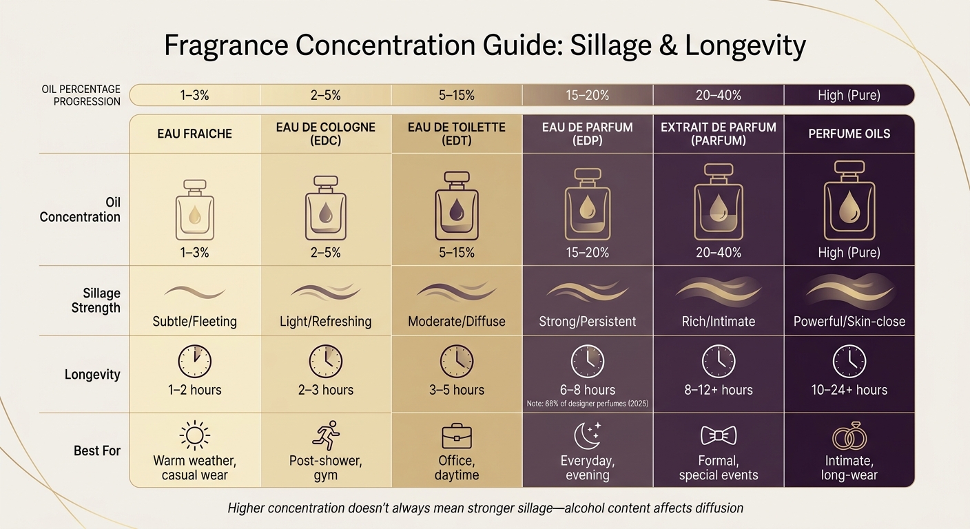 Fragrance Concentration Types: Sillage Strength and Longevity Comparison