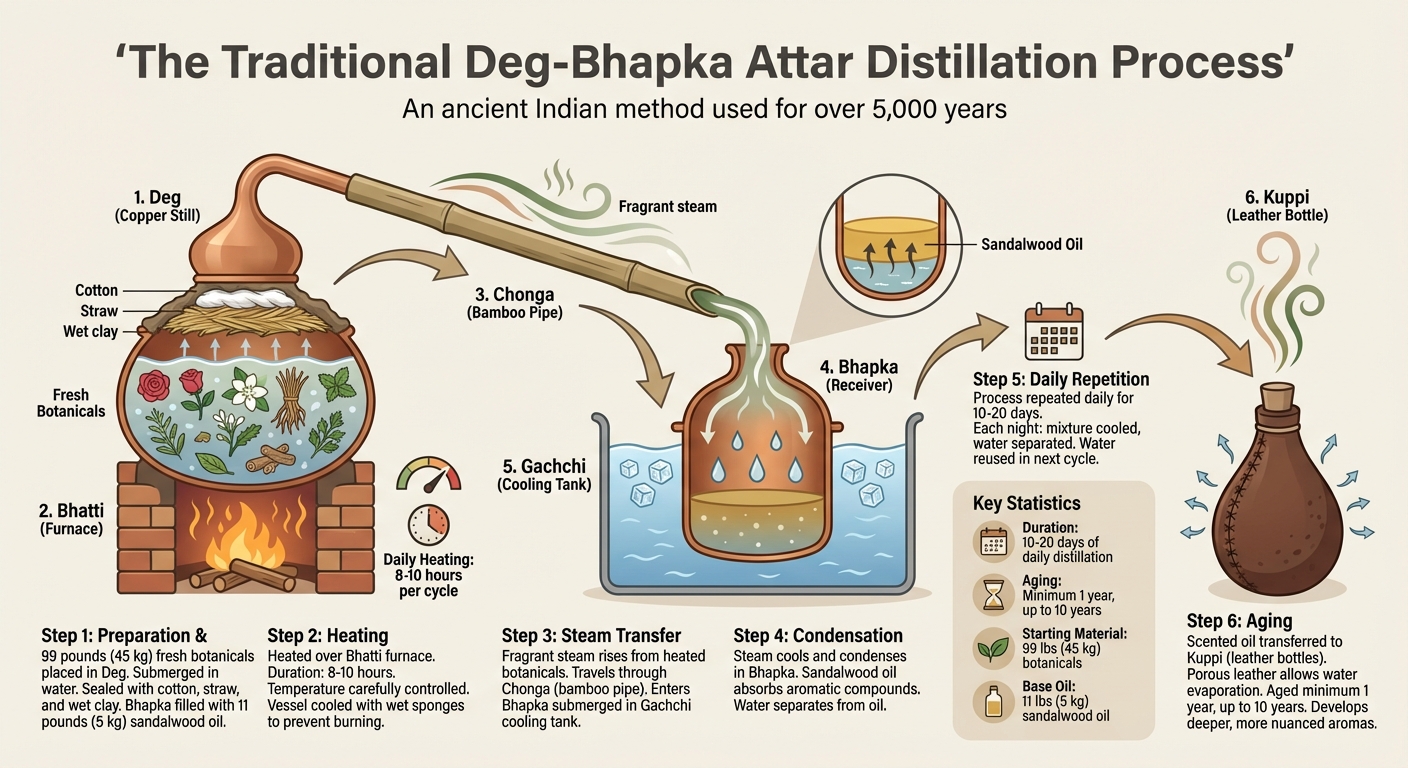 Traditional Deg-Bhapka Attar Distillation Process
