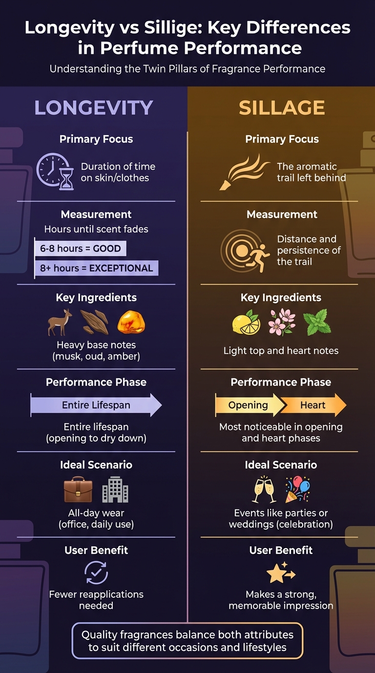 Longevity vs Sillage: Key Differences in Perfume Performance