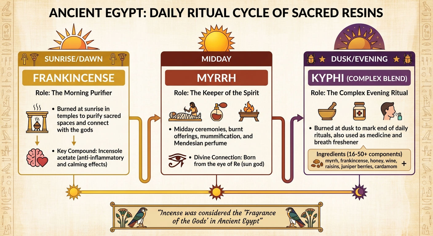 Daily Ritual Timeline of Sacred Resins in Ancient Egypt