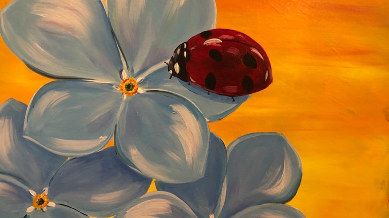 Ladybug & Forget Me Nots - Tipsy Brush Painting Party