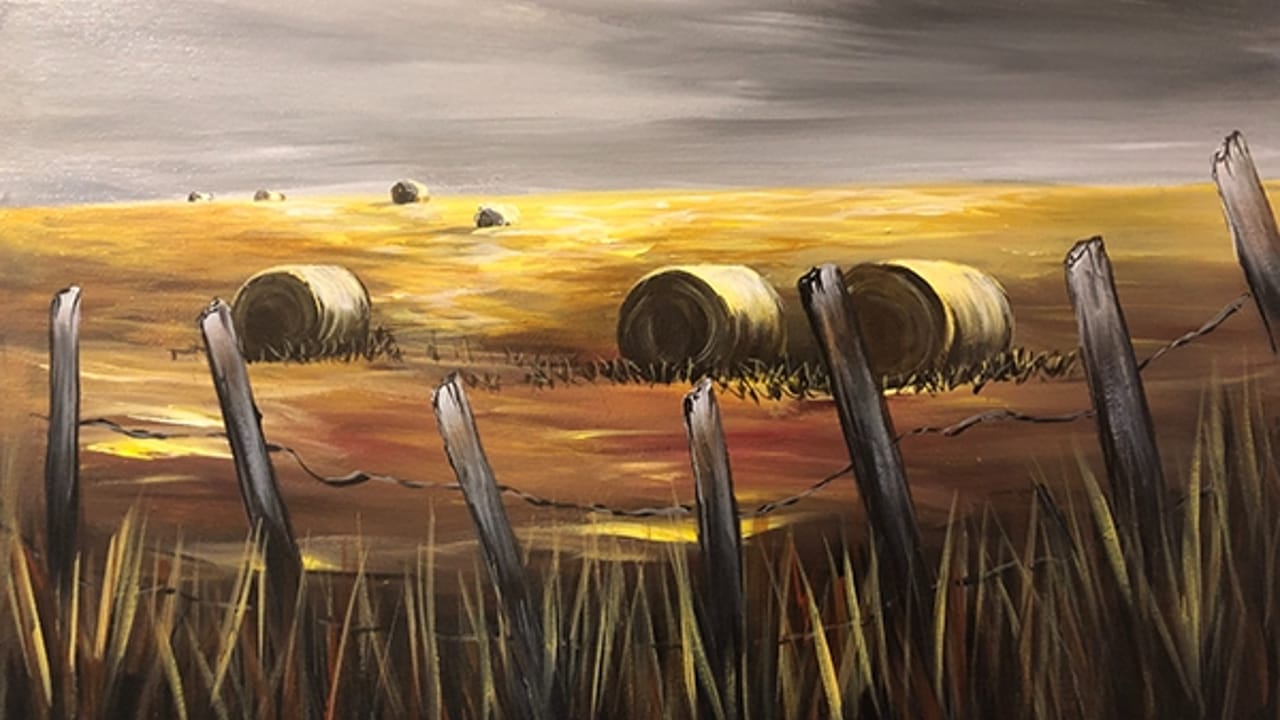 Fence and Bales - Tipsy Brush Painting Party!