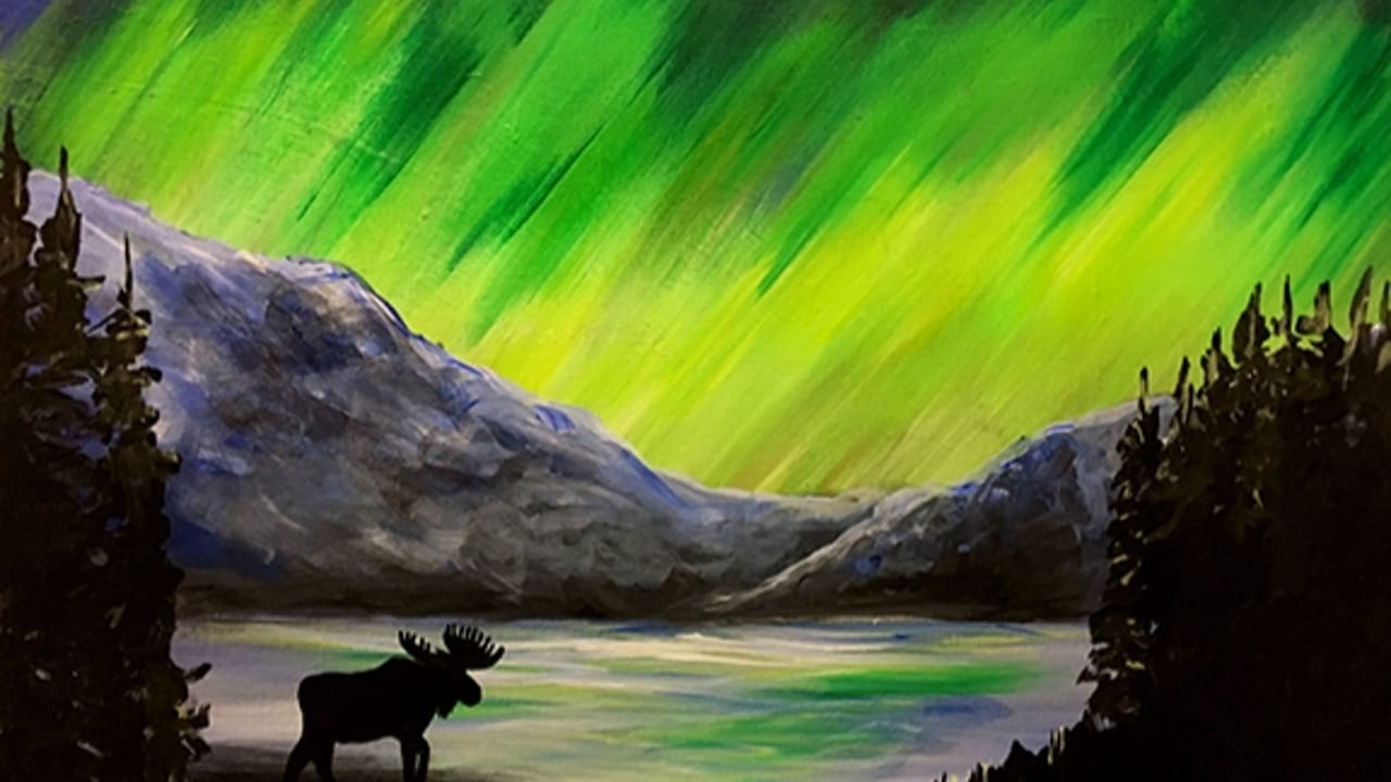 Northern Lights Moose - Tipsy Brush Painting Party!