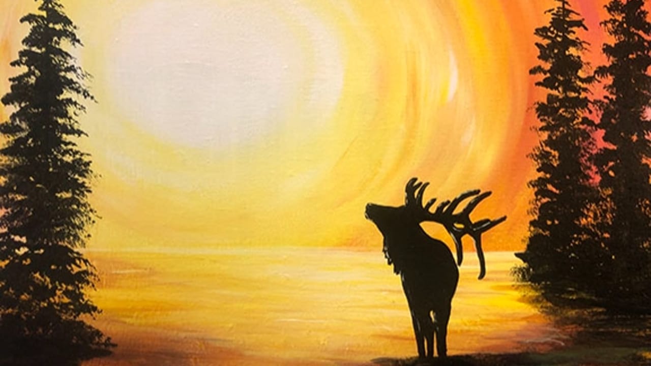 Sunset Elk - Tipsy Brush Painting Party!