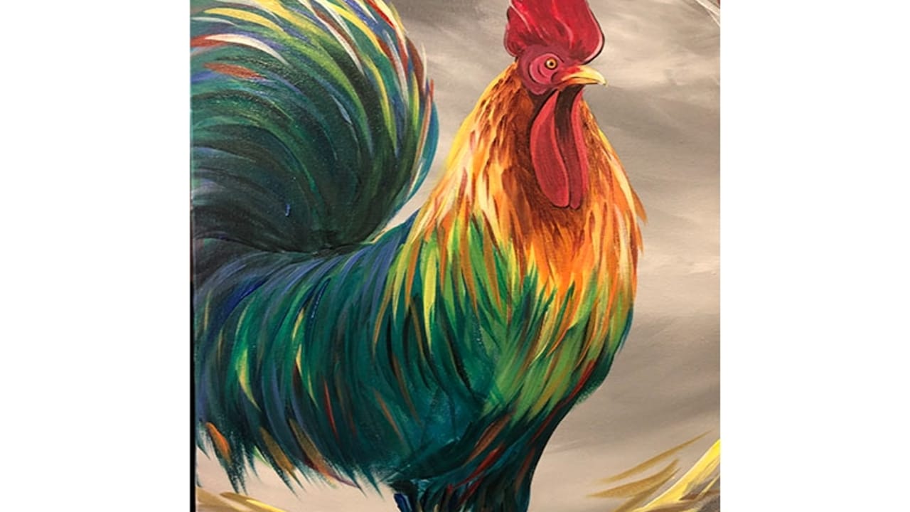Colorful Rooster - Tipsy Brush Painting Party!