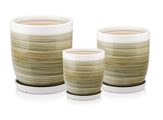 Slika 01.521. 18/22/26 Set od tri posude okruglog oblika sa podlogom - smeđa/maslinasta/bijela