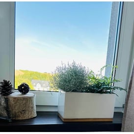 Slika 02.677.26 Izdužena posuda pravokutnog oblika na drveno podlozi - bijela