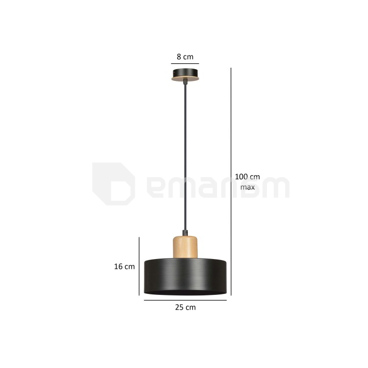 საკიდი EMIBIG Torin 1 E27 1x MAX 60W შავი