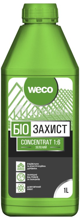 ანტისეპტიკური კონცენტრატი ხისთვის Weco 1:6 მწვანე 1 ლ