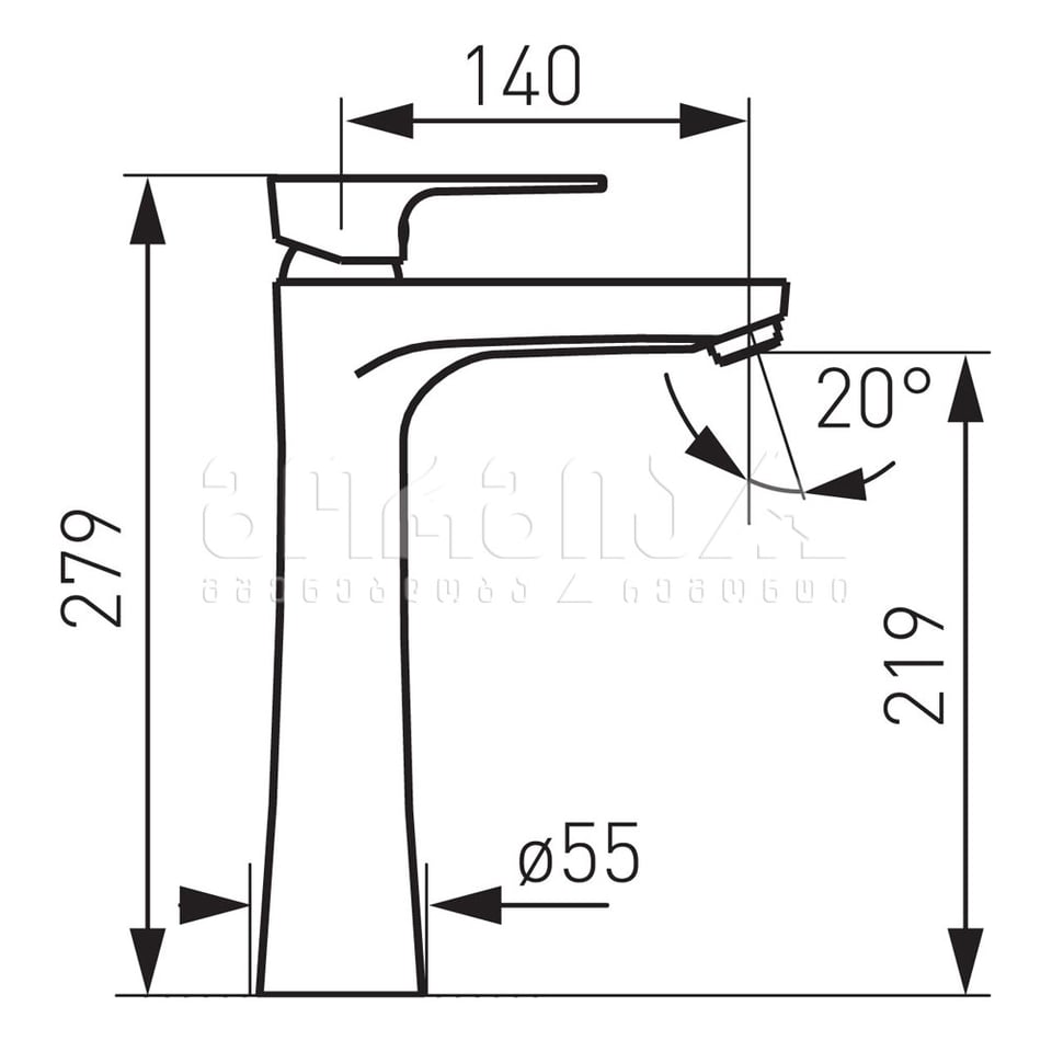 ხელსაბანის შემრევი ALGEO SQUARE მაღალი  BAQ2L