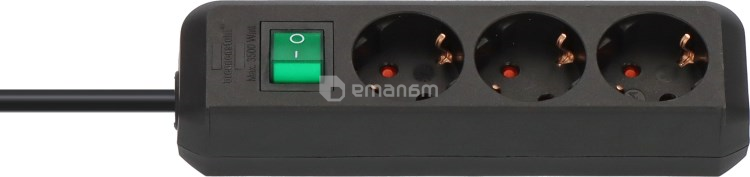 დამაგრძელებელი  Brennenstuhl 3 5მ 3 1.5მმ² Schuko ამომრთველი შავი Eco-Line 1152900