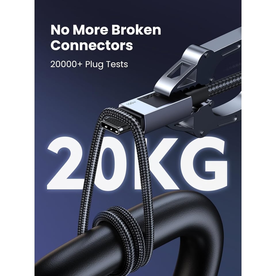 USB კაბელი UGREEN L512 (45064), 100W, Type-C to Type-C PD Fast Charging Cable, 2m, Space Gray